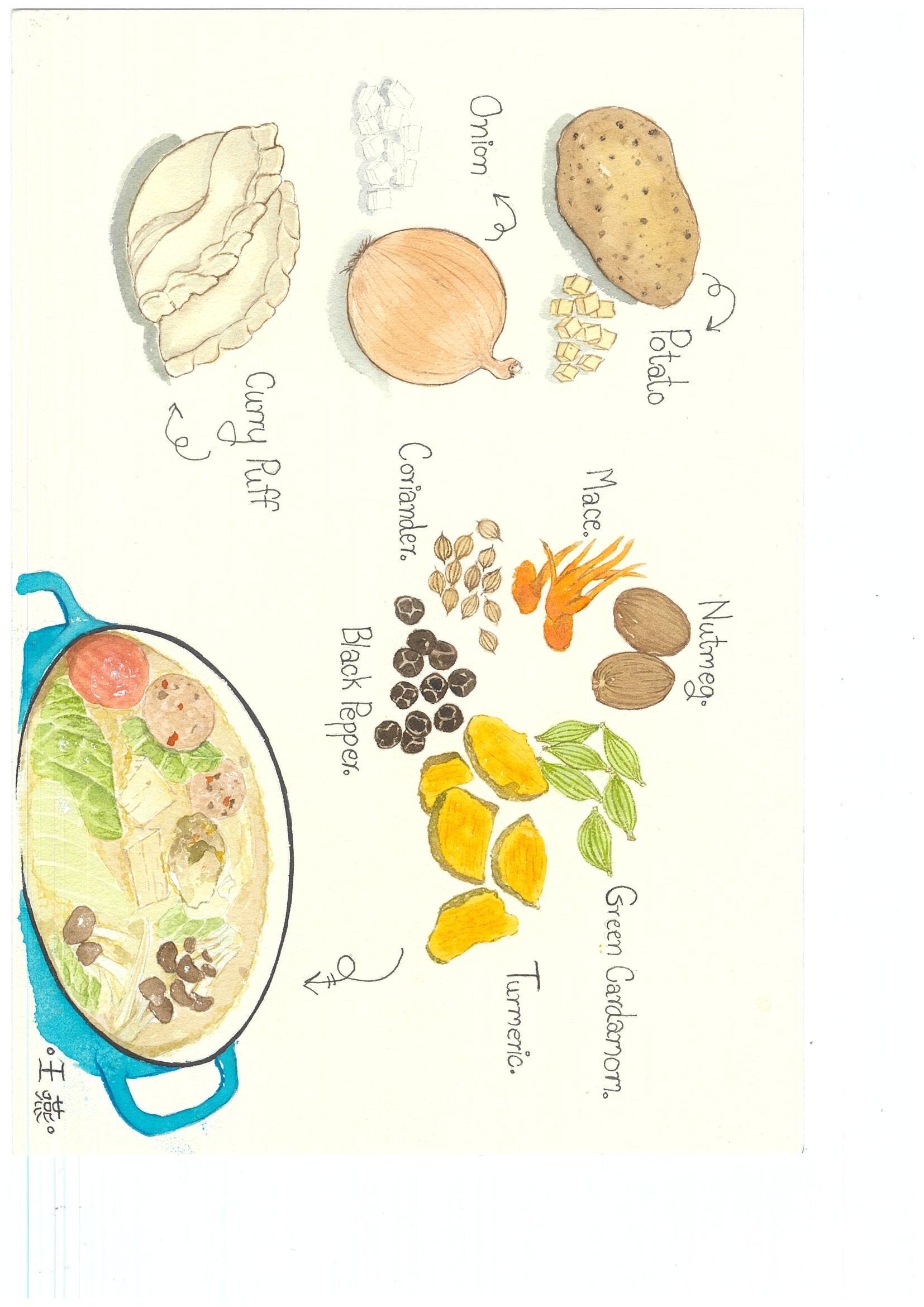 兩位太太的香料餐桌插畫